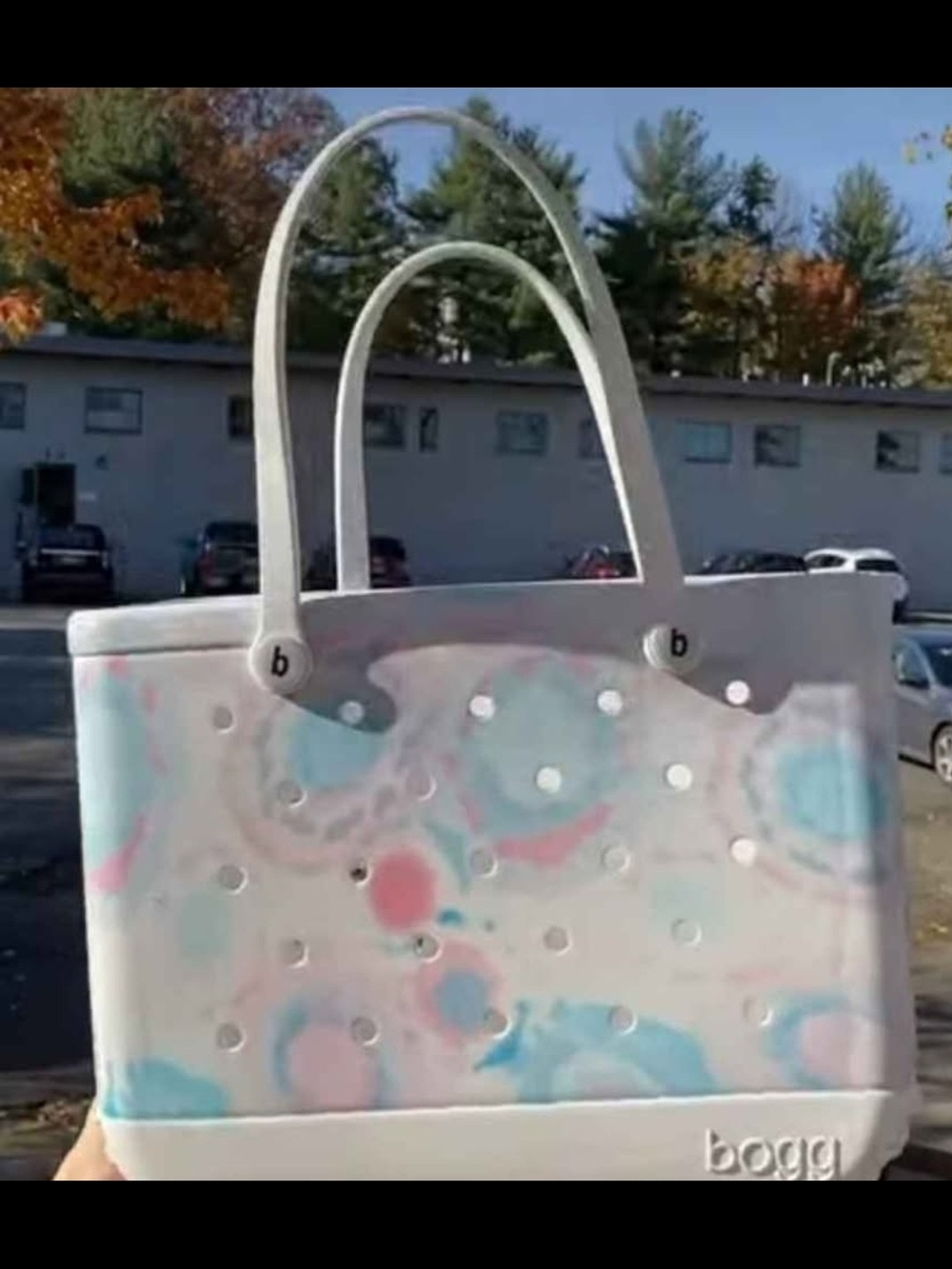 White Tote Bag with Pink & Blue Marble Accents